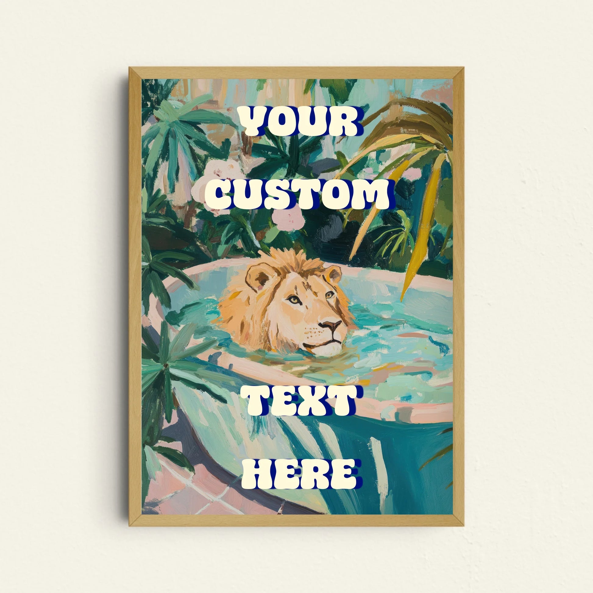 Badende Raubkatze Poster Löwe Badezimmer personalisierbar für Tierillustration-Fans