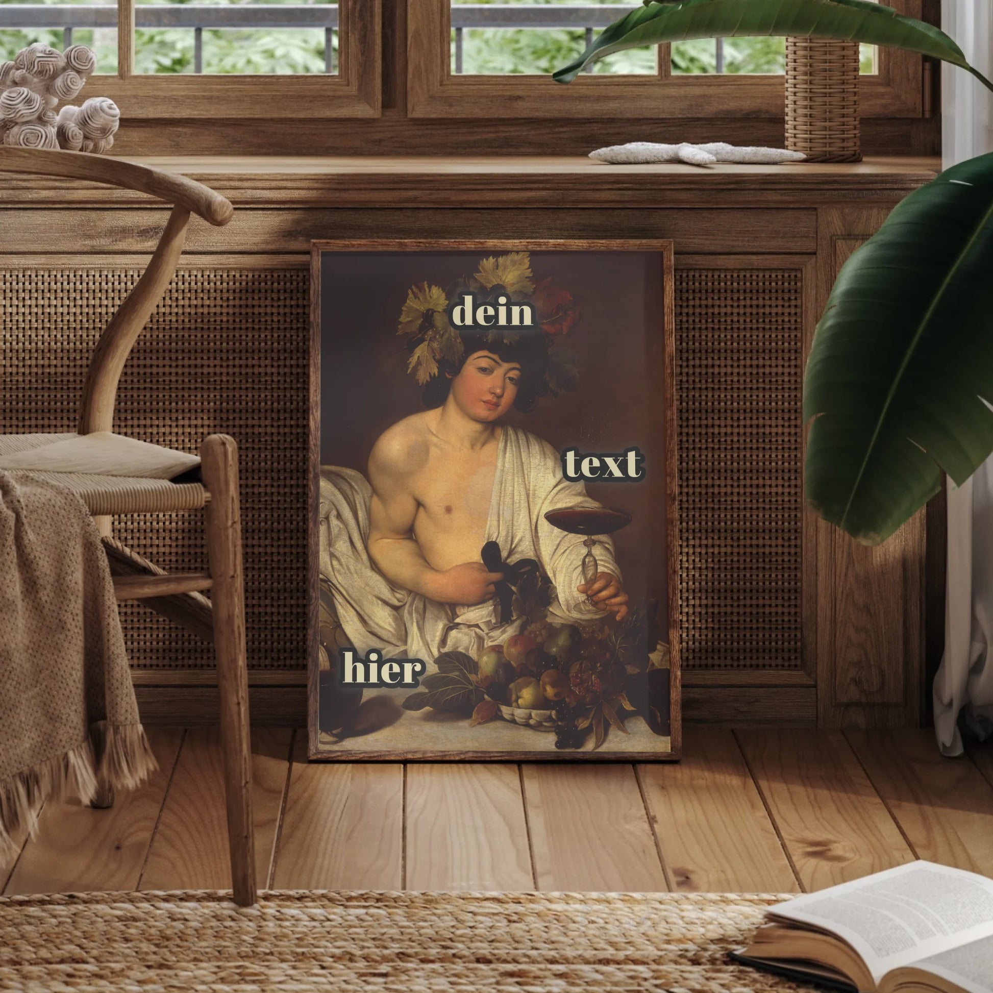 Antike Sinnlichkeit Caravaggio Bacchus Poster mit Textpersonalisierung