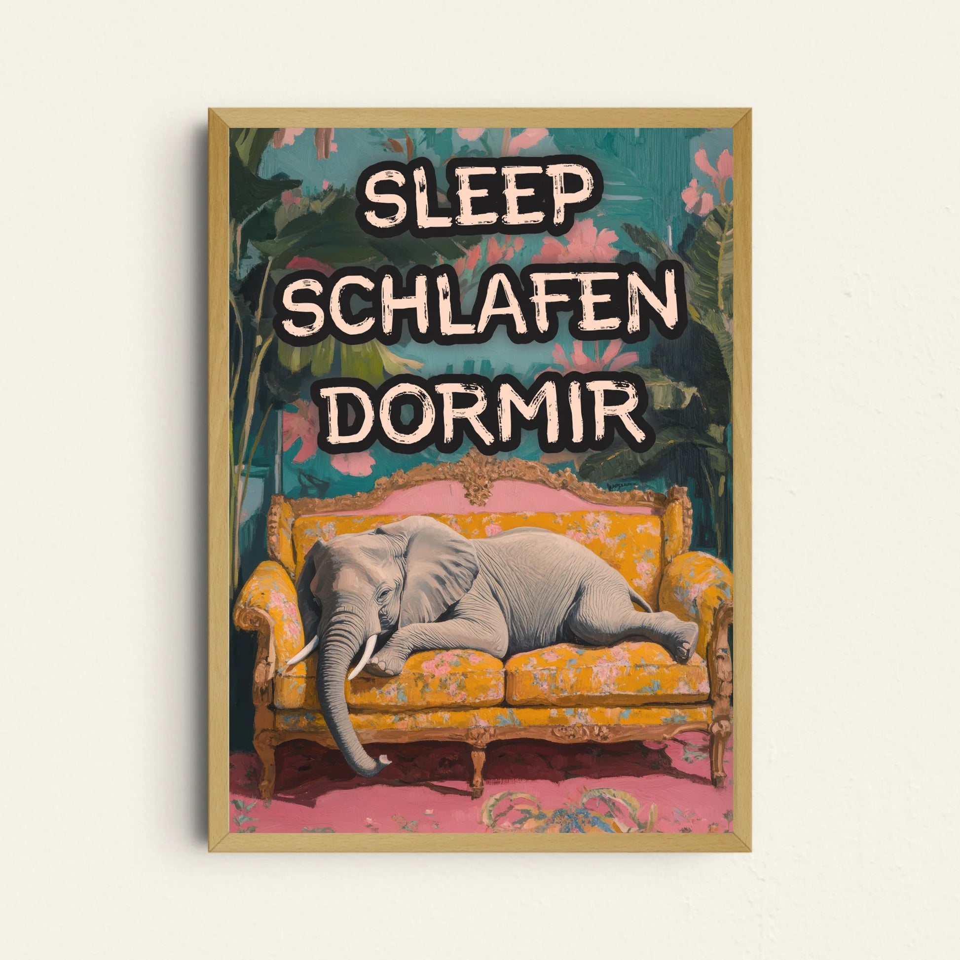 Elefant auf Sofa Poster personalisierbar mit Text für sanfte Giganten Tierkunst