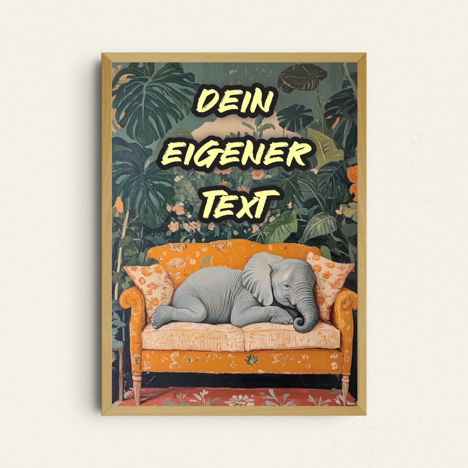 Kunstposter Elefant auf Sofa personalisierbar mit starker Ruhe in Szene gesetzt