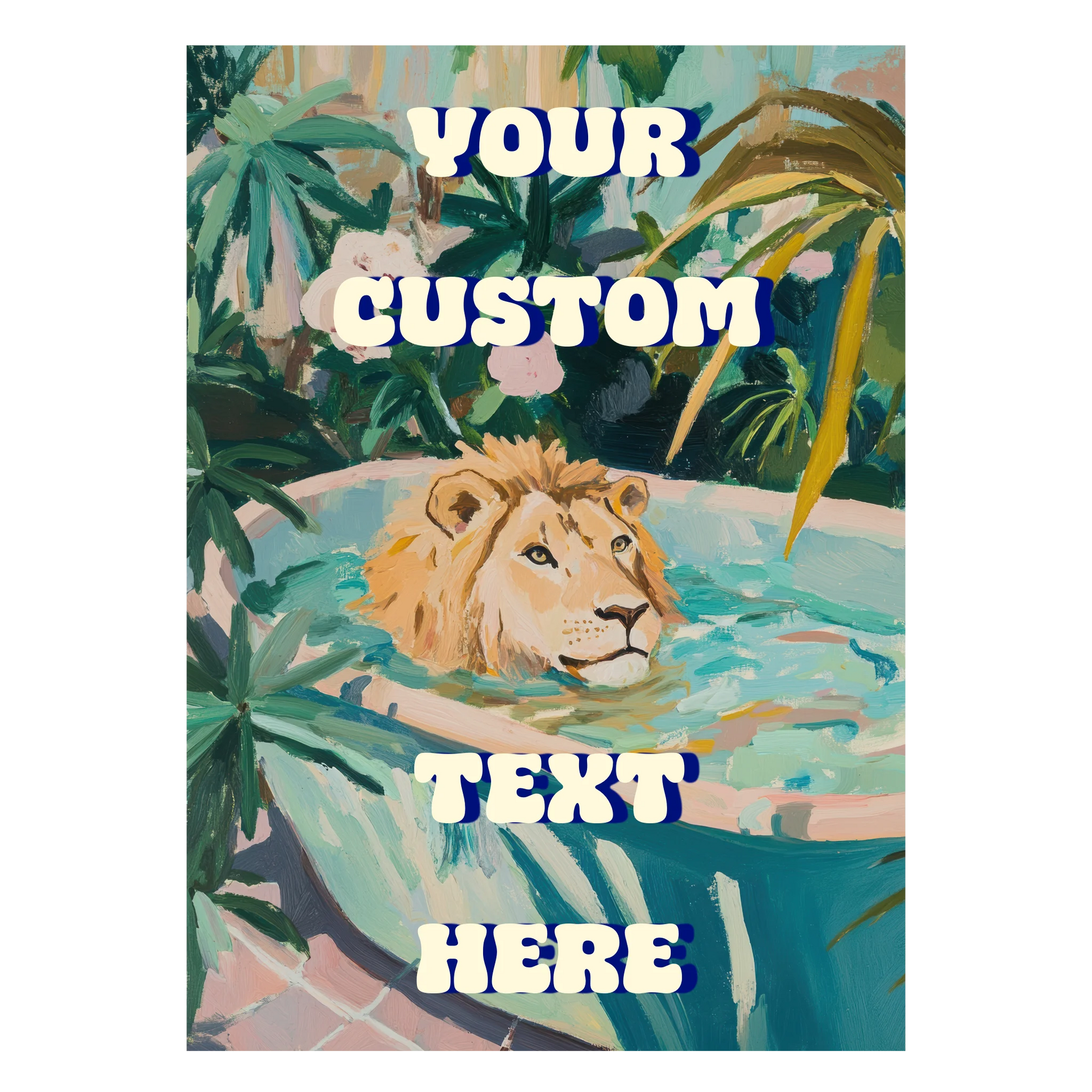 Witzige Tierkunst Löwe Bad Poster personalisierbar mit individuellem Text