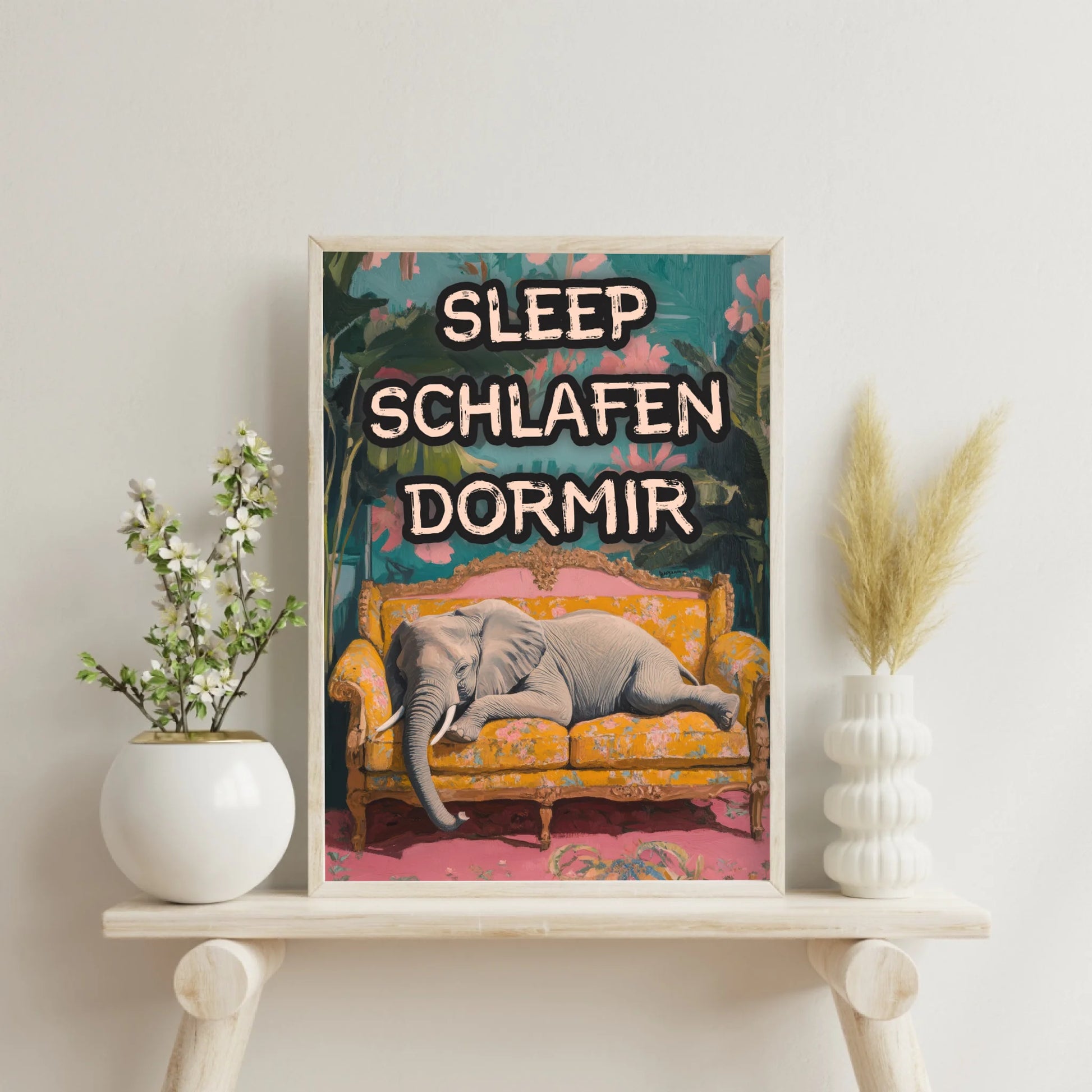 Individueller Elefant Sofa Wandkunst mit persönlicher Beschriftung als Geschenk
