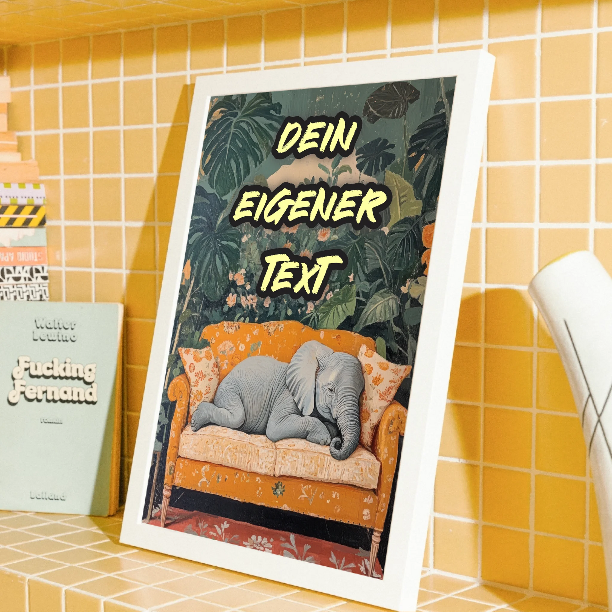 Starke Ruhe Elefant Poster Sofa mit persönlicher Textgestaltung
