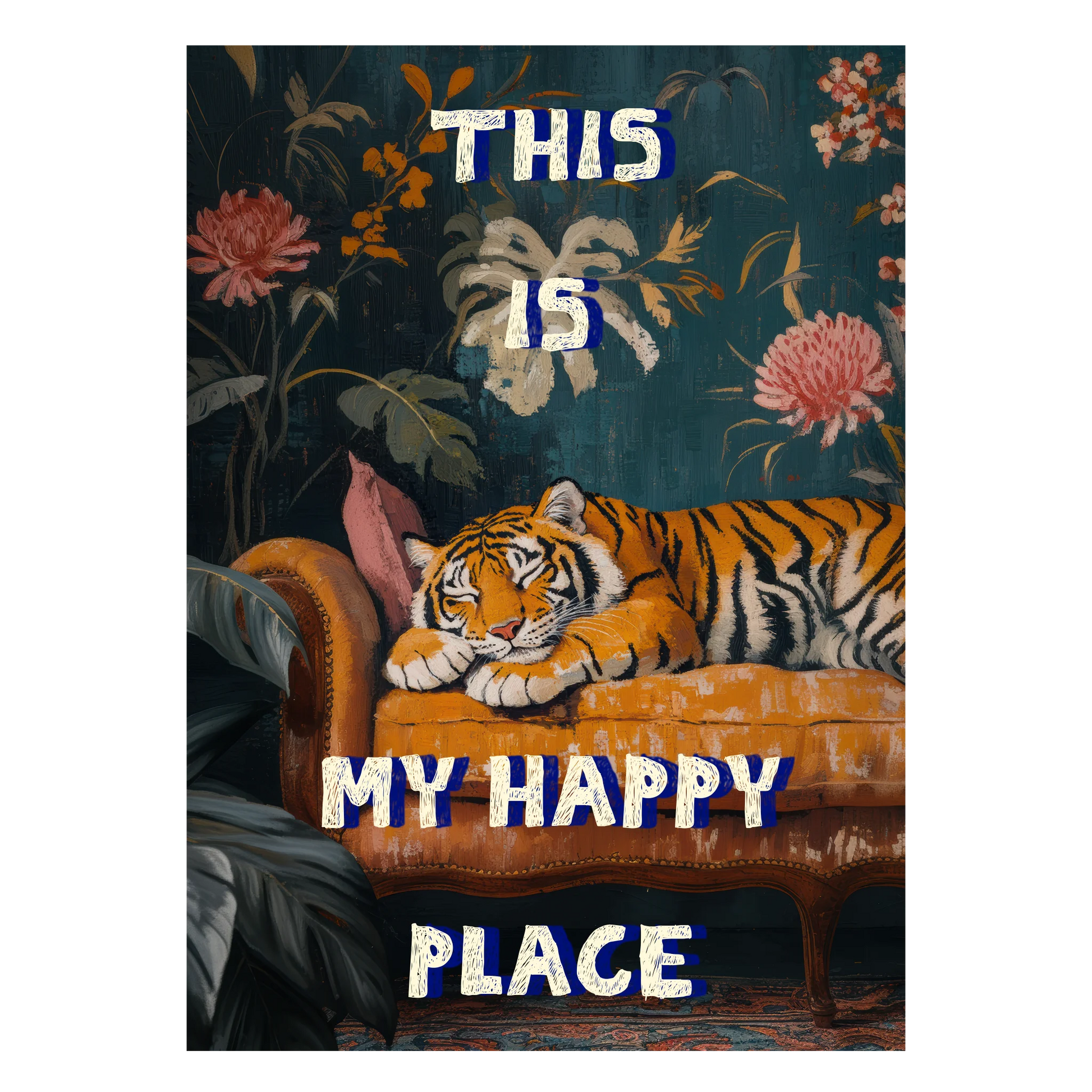Personalisierte Tierkunst Tiger Wandbild Sofa mit eigenem Text als Geschenk