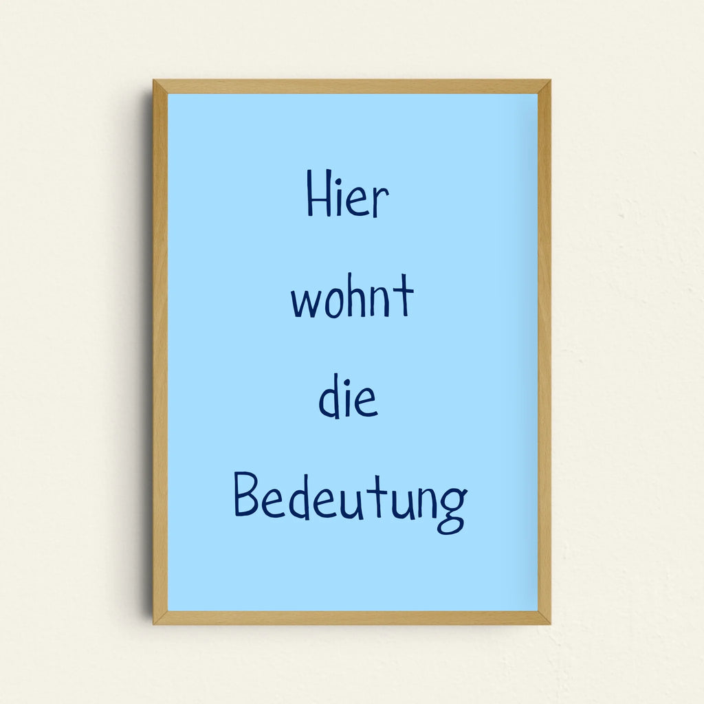 Textposter auf hellblauem Hintergrund mit sanfter Farbwirkung personalisierbar