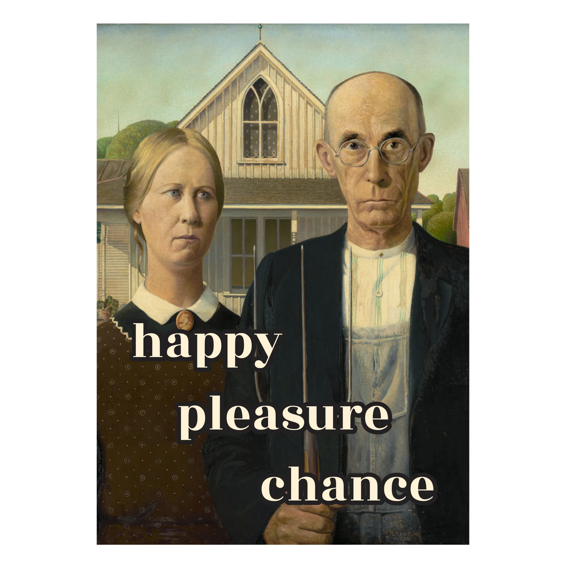 Personalisierte Grant Wood Wandkunst American Gothic mit eigenem Wunschtext
