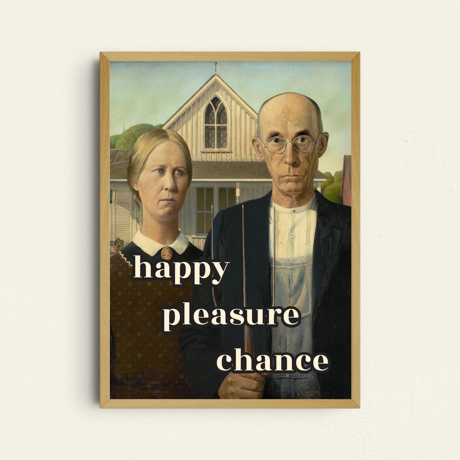 American Gothic Poster Grant Wood personalisierbar mit Wunschtext ikonische Kunst
