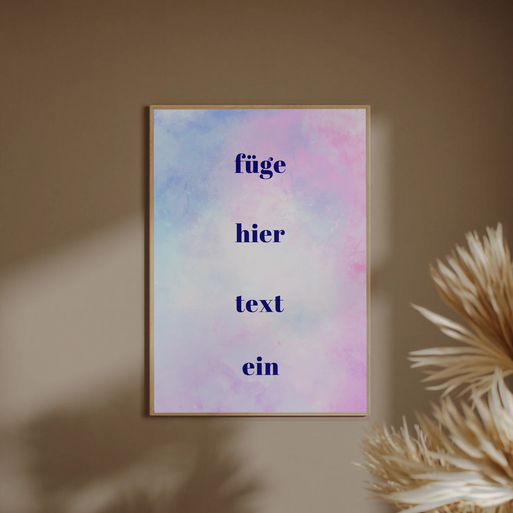 Moderne blaue Typografie Wanddekoration personalisierbar mit eigenem Statement
