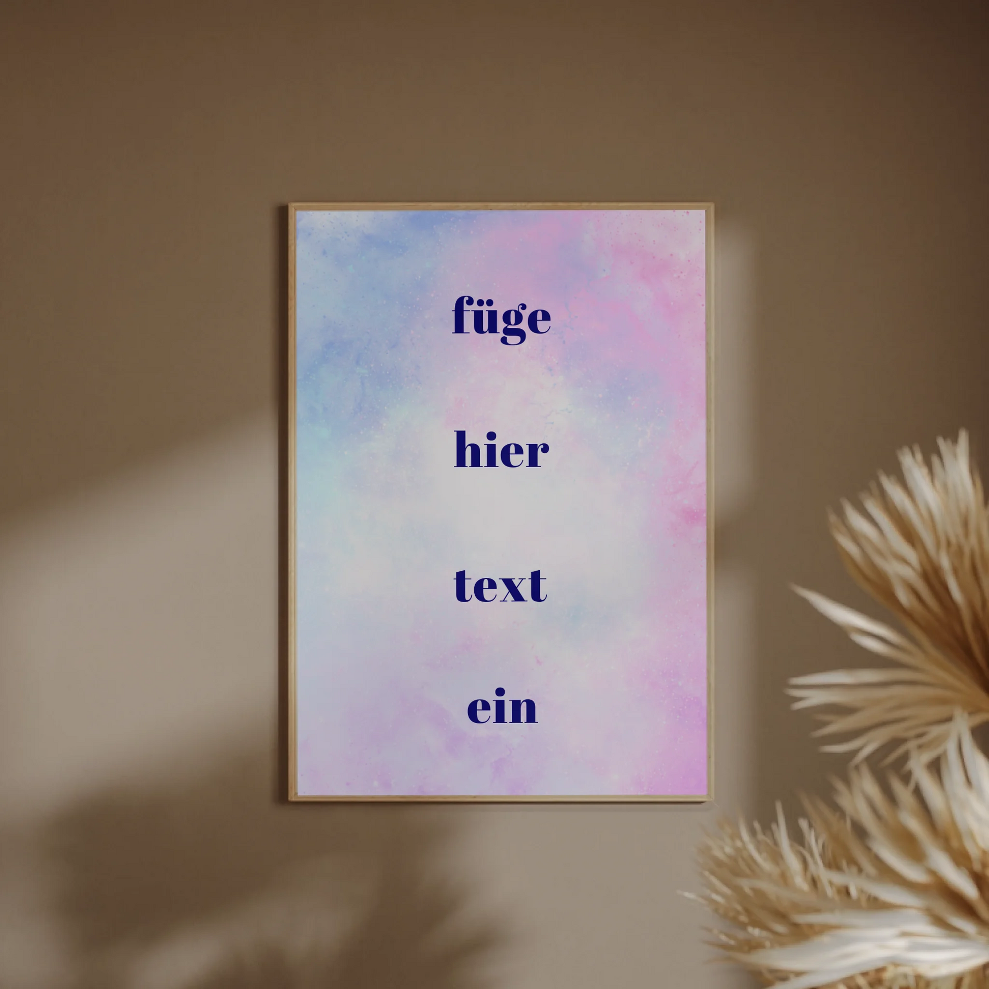 Moderne blaue Typografie Wanddekoration personalisierbar mit eigenem Statement
