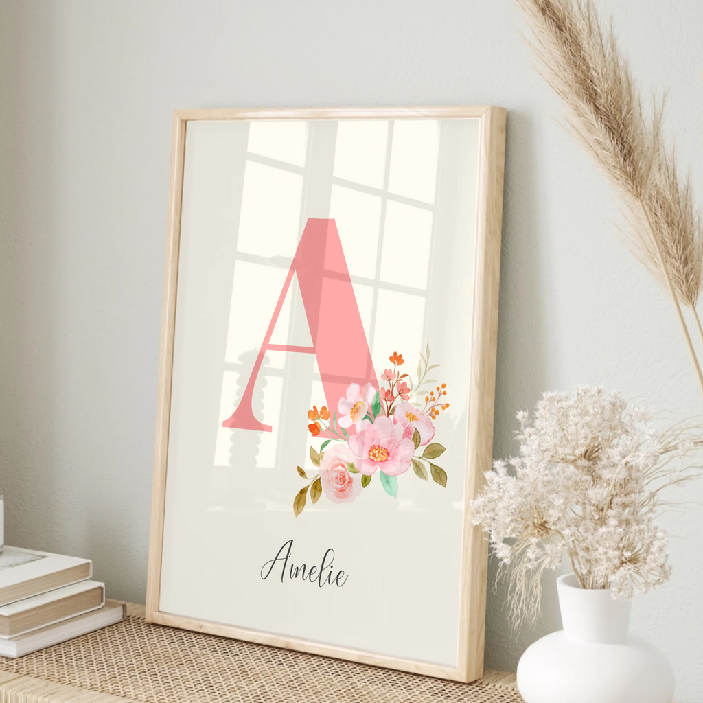 Buchstabenposter mit blumigem Design