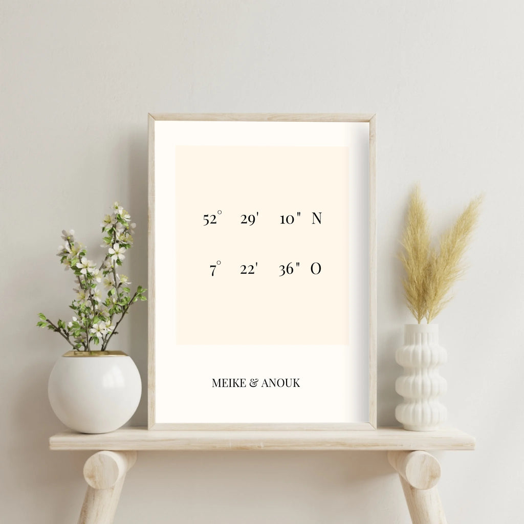 Koordinaten-Wandposter Latitude in eleganter Linienoptik personalisierbar
