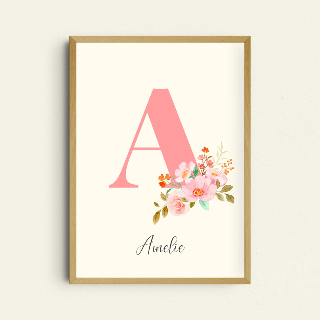Floral gestaltetes Poster mit Wunschbuchstaben