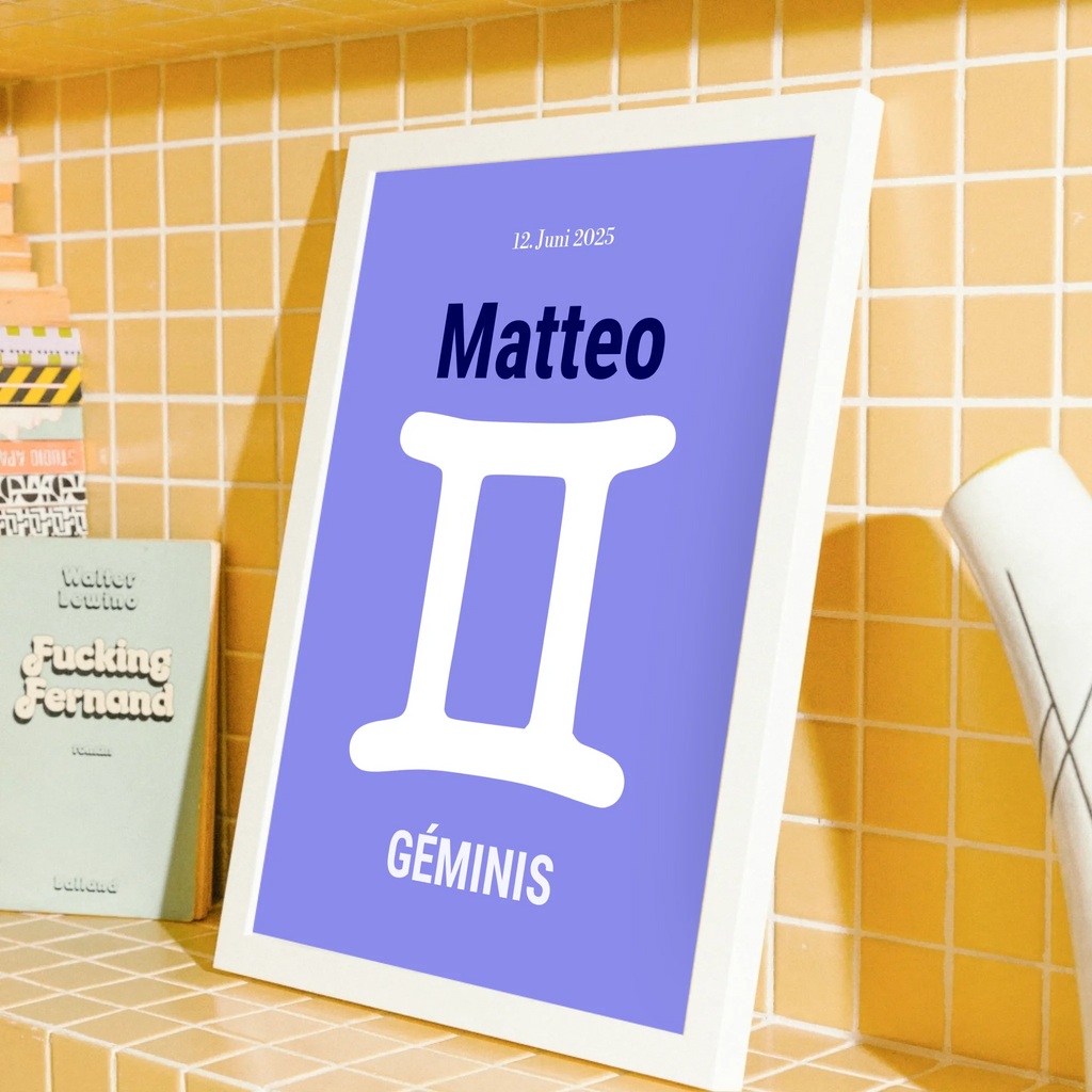 Luftiges Posterdesign mit Namen und Geburtsdatum

