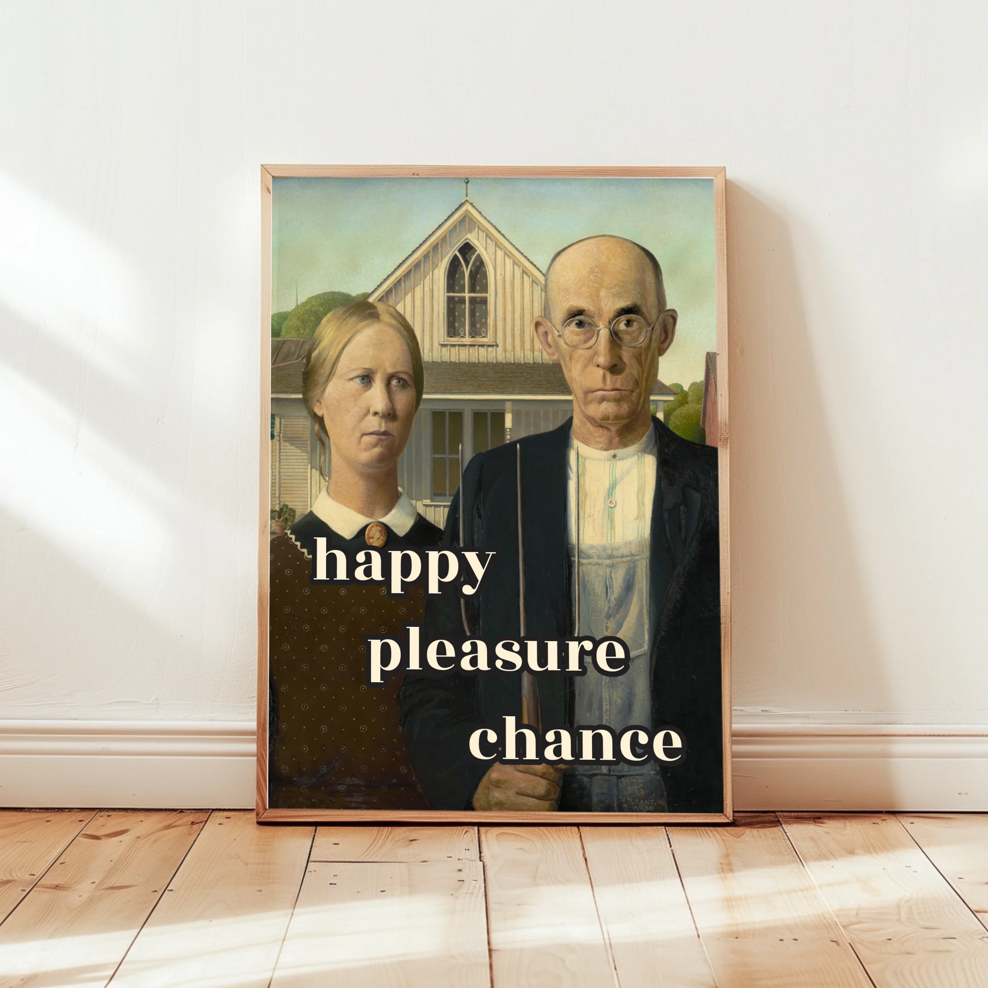 Ikonisches American Gothic Poster mit Textpersonalisierung für Kunstliebhaber
