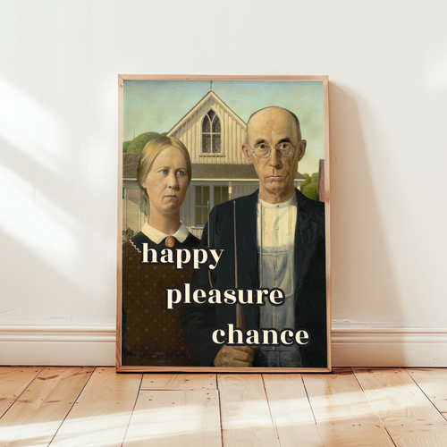 Ikonisches American Gothic Poster mit Textpersonalisierung für Kunstliebhaber
