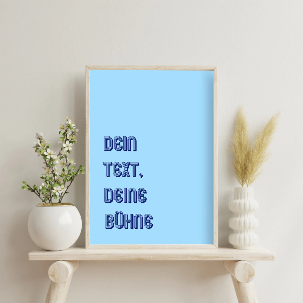 Linksbündiges Wunschtext-Poster hellblau mit eigenem Text gestaltbar
