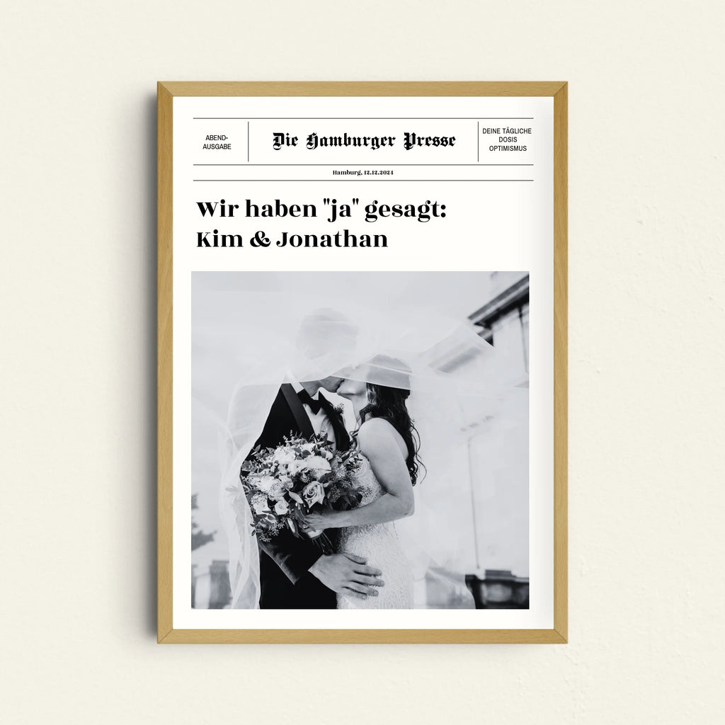 Hochzeitsposter im Zeitungsdesign