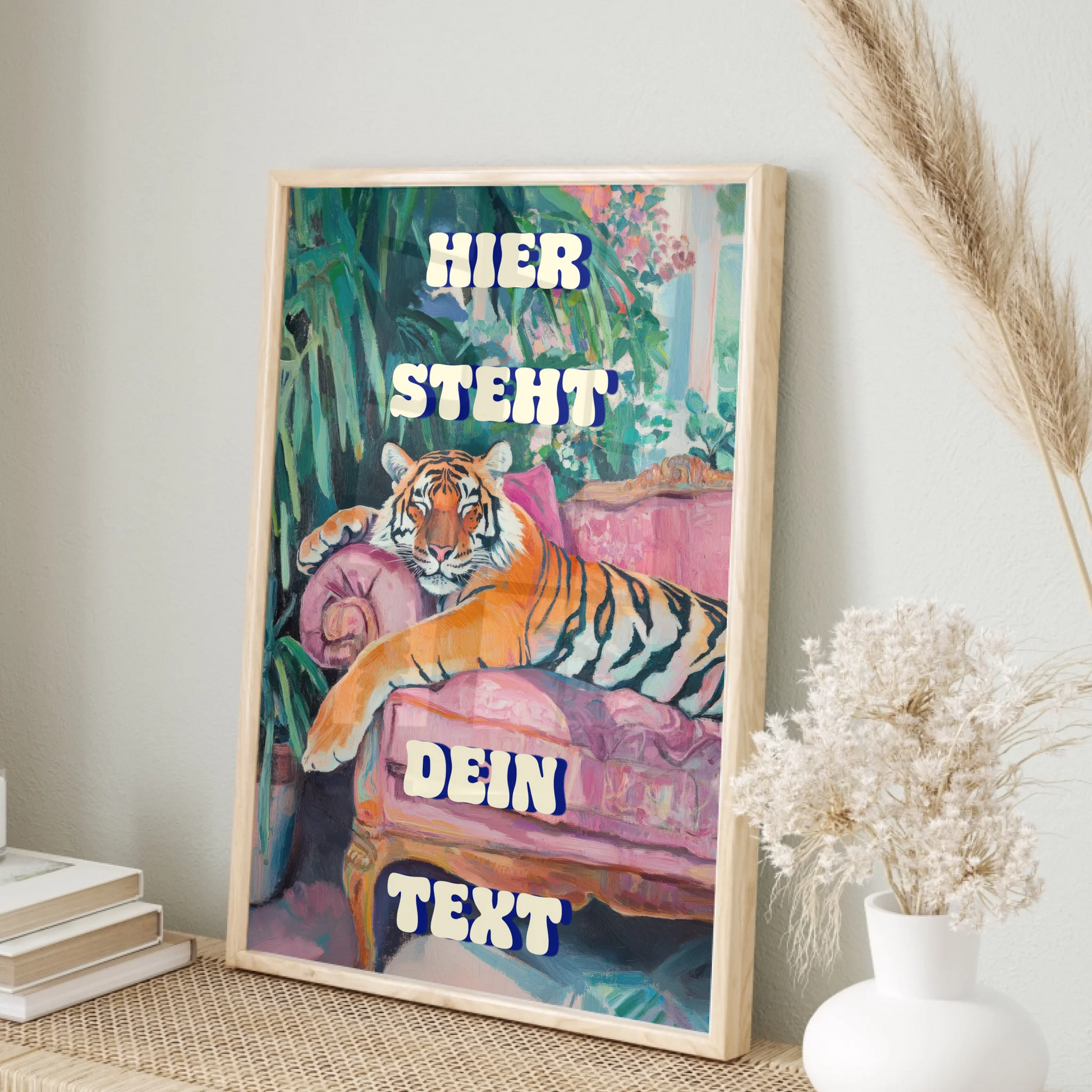 Personalisierte Tiger Sofa-Szene Wanddekoration mit individuellem Text

