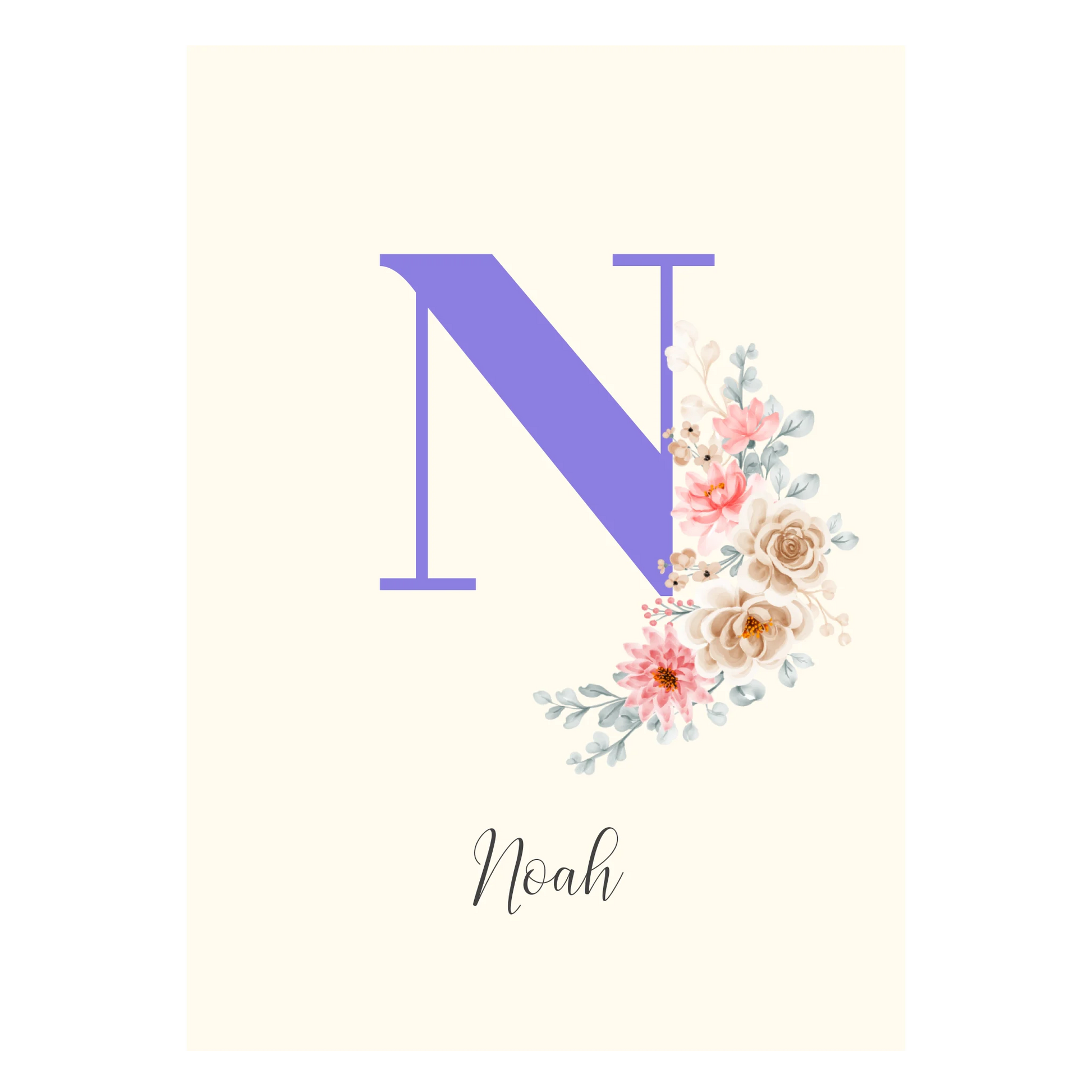Individuelle Wandkunst mit Wunschinitiale und Blumen