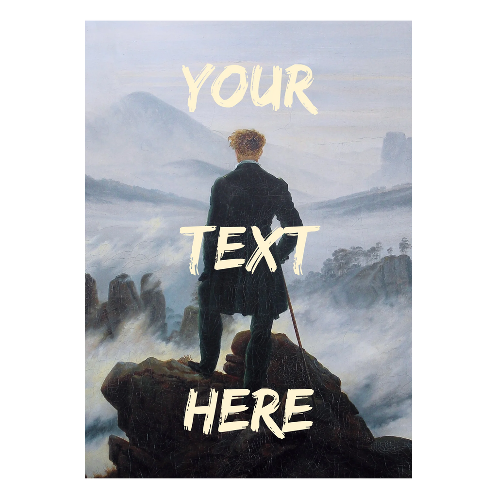 Klassische Wanddekoration mit Wanderer-Motiv und personalisierbarem Text
