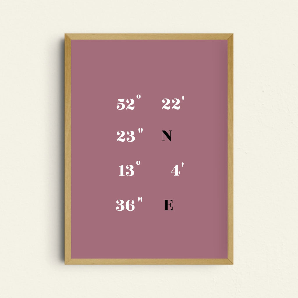 Poster mit Koordinaten des Heimatortes im minimalistischen Stil

