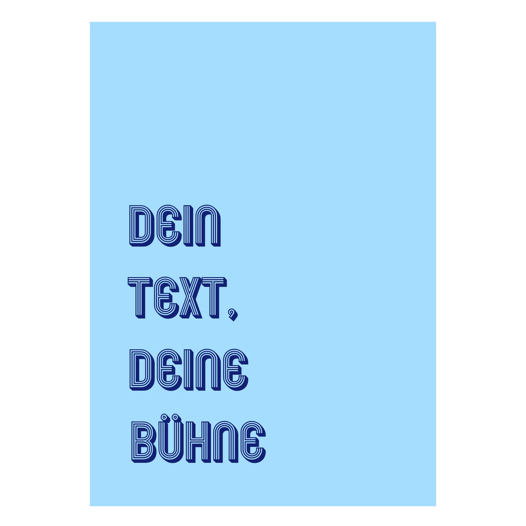 Personalisiertes hellblaues Poster linksbündig mit Wunschtext-Elementen
