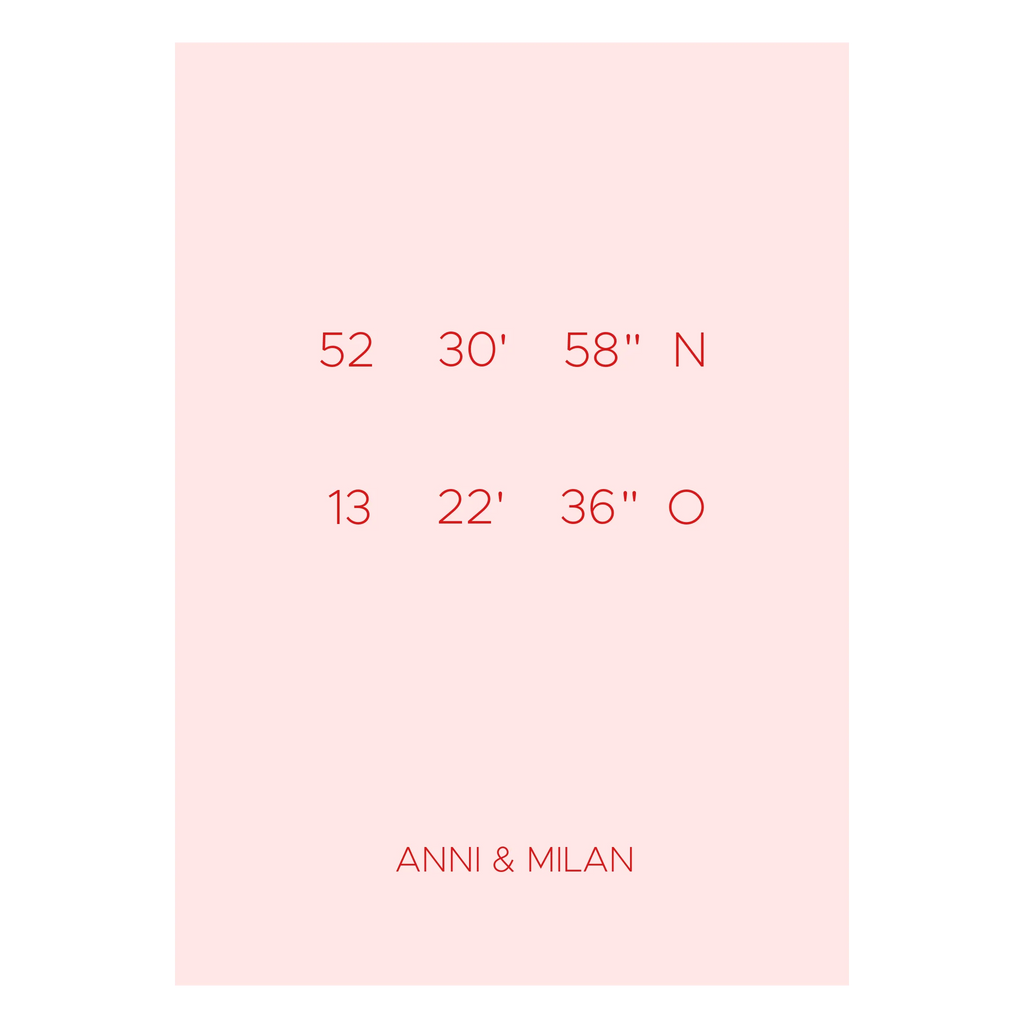 Personalisiertes Wohnort-Poster rosa mit GPS-Koordinaten der Heimat
