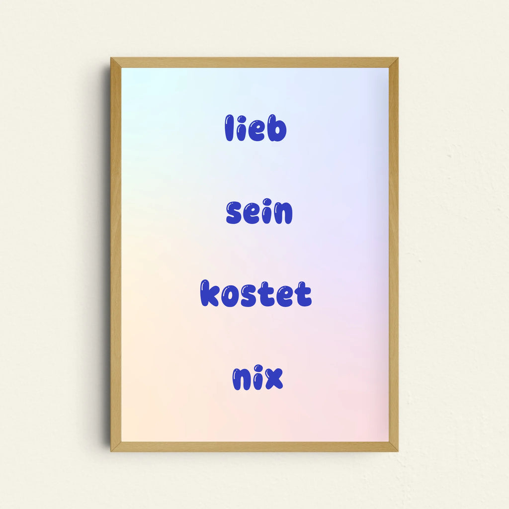 Personalisiertes Poster in Blau-Rosa mit eleganter Typografie-Gestaltung
