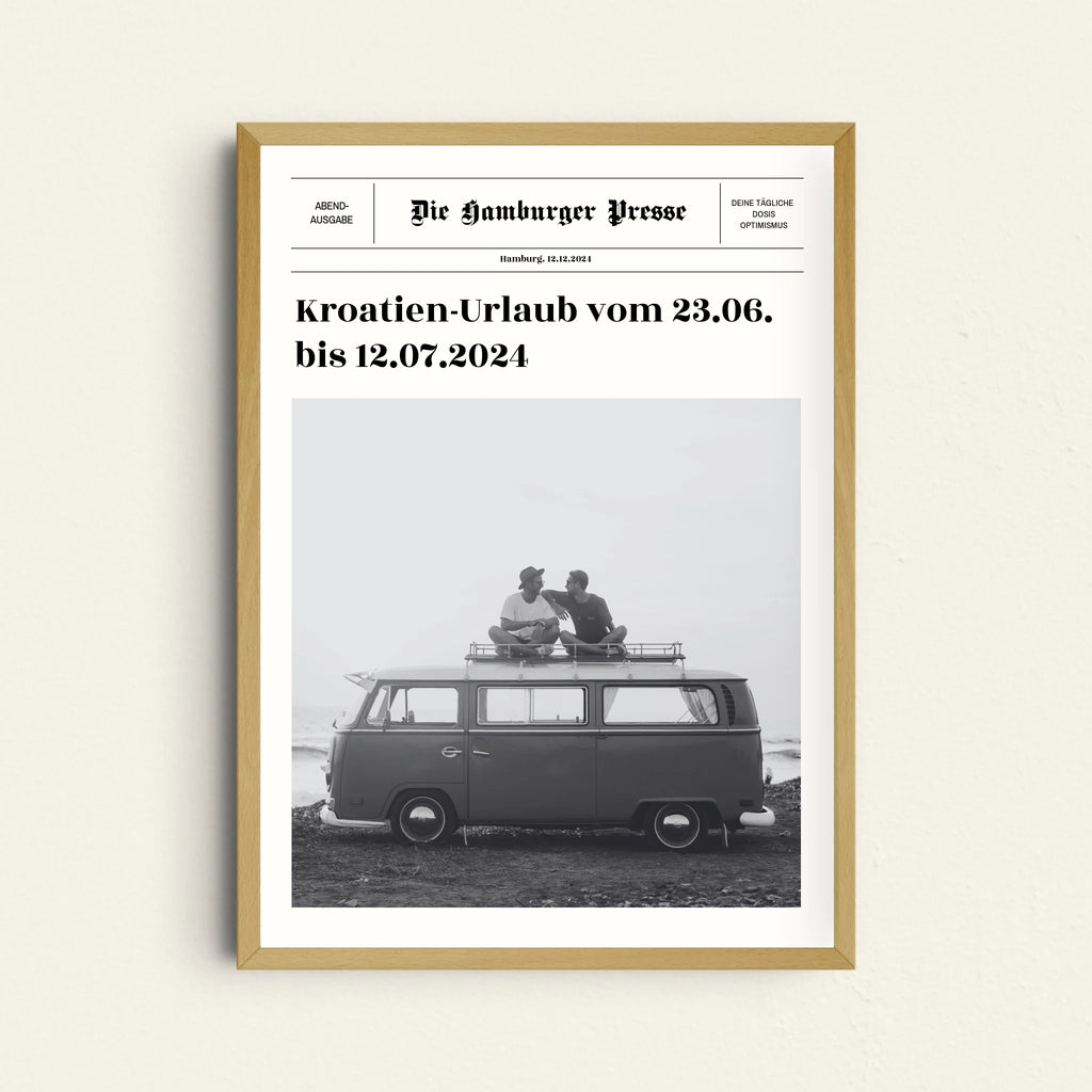 Urlaubsposter im Zeitungsstil