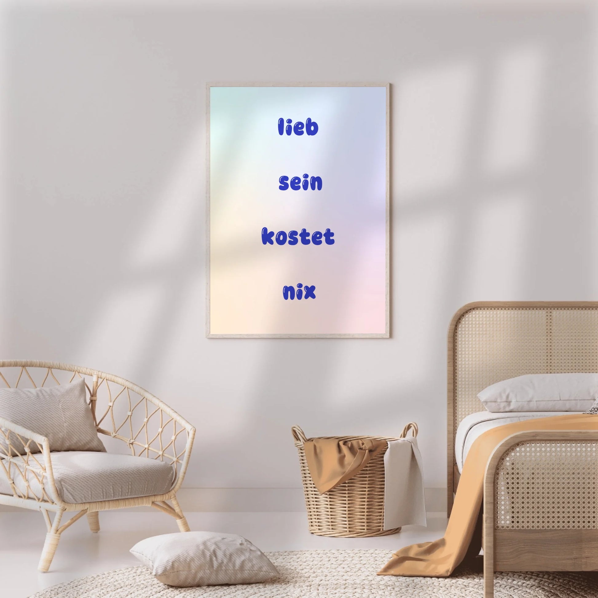 Textposter in Pastellfarben Blau-Rosa mit hochwertiger Typografie

