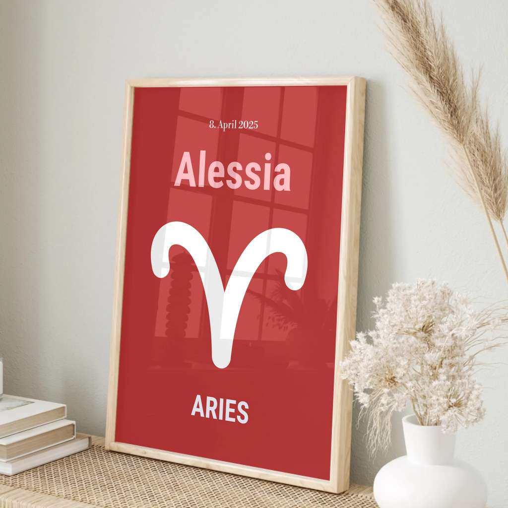 Poster mit Namen & Geburtsdatum im Widder-Design

