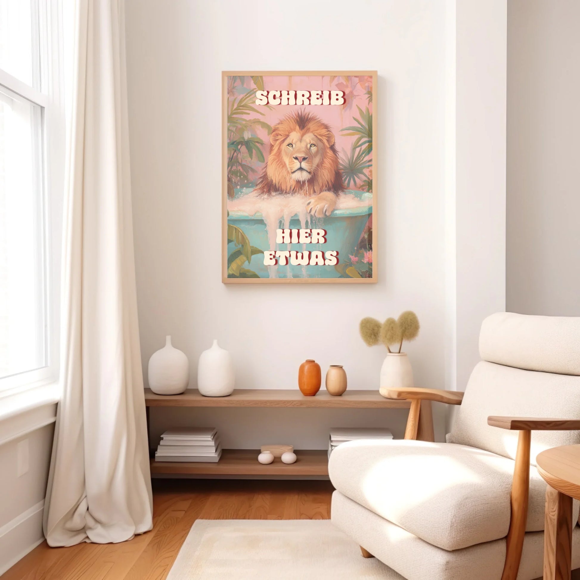 Personalisiertes Löwe Badezimmer Wandbild für verspielte Wohnräume
