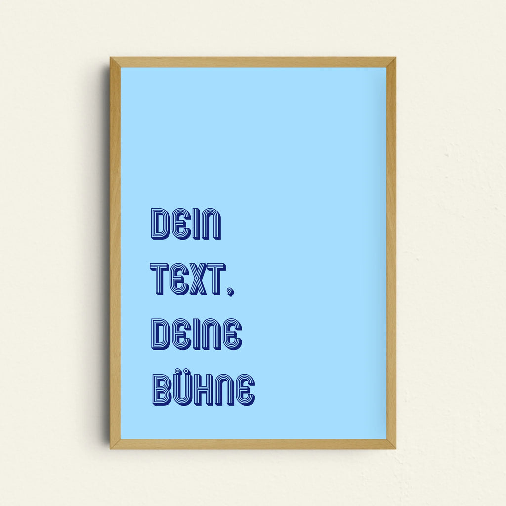Hellblaues Wunschtext-Poster linksbündig personalisierbar mit eigenem Text
